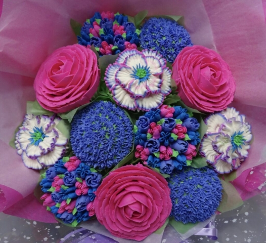 "Medium Deluxe Bouquet in Bright Pink and Bright Blue"